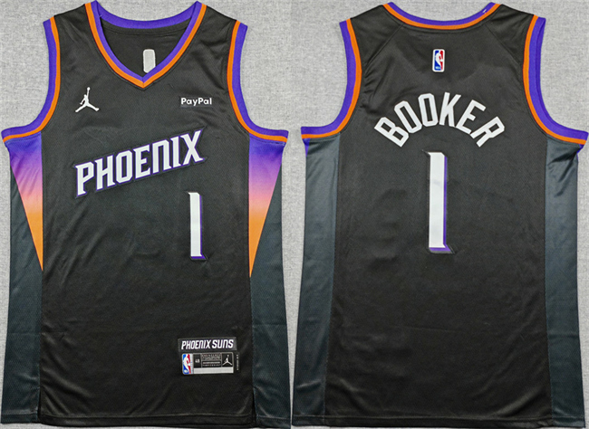 Men's Phoenix Suns #1 Devin Booker Black 2025-26 Statement Edition Stitched Basketball Jersey